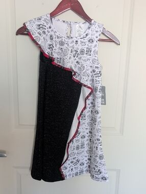 Girls Disney Cruella deVil Black & White Graphic Ruffle Dress